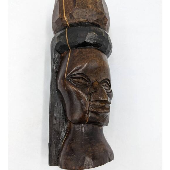 Vintage Jamaica Wooden Carved Bust Figurine Pair Female Bearded Male 9" Tall - Picture 3 of 12